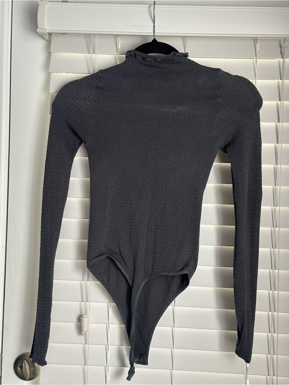 Free People Charcoal Long Sleeve Mock Neck Bodysuit